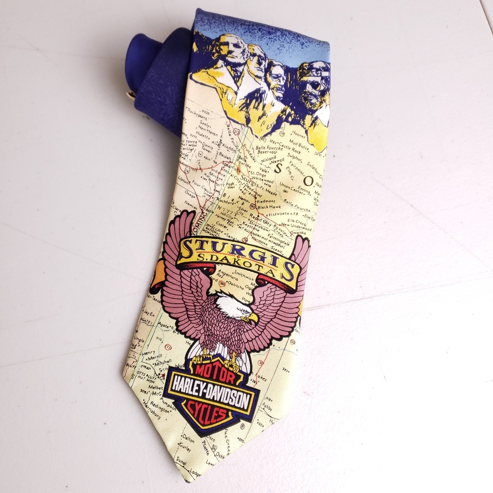 Harley-Davidson Sturgis Rally Vintage Men Tie Mount Rushmore Eagle‎ Map